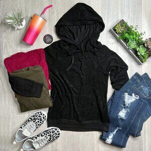Black Kangaroo Pocket Hoodie French Terry Top